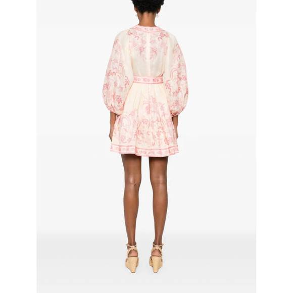 NEW ZIMMERMANN lucky plunge mini dress in cream/pink floral - Picture 3 of 5